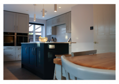 shaker kitchen, designer kitchen, kitchen knock through, blue kitchen, grey kitchen, boiling tap, quartz worksurface, open plan kitchen, Siemens, NEFF, Biggleswade, Bedfordshire, Hertfordshire